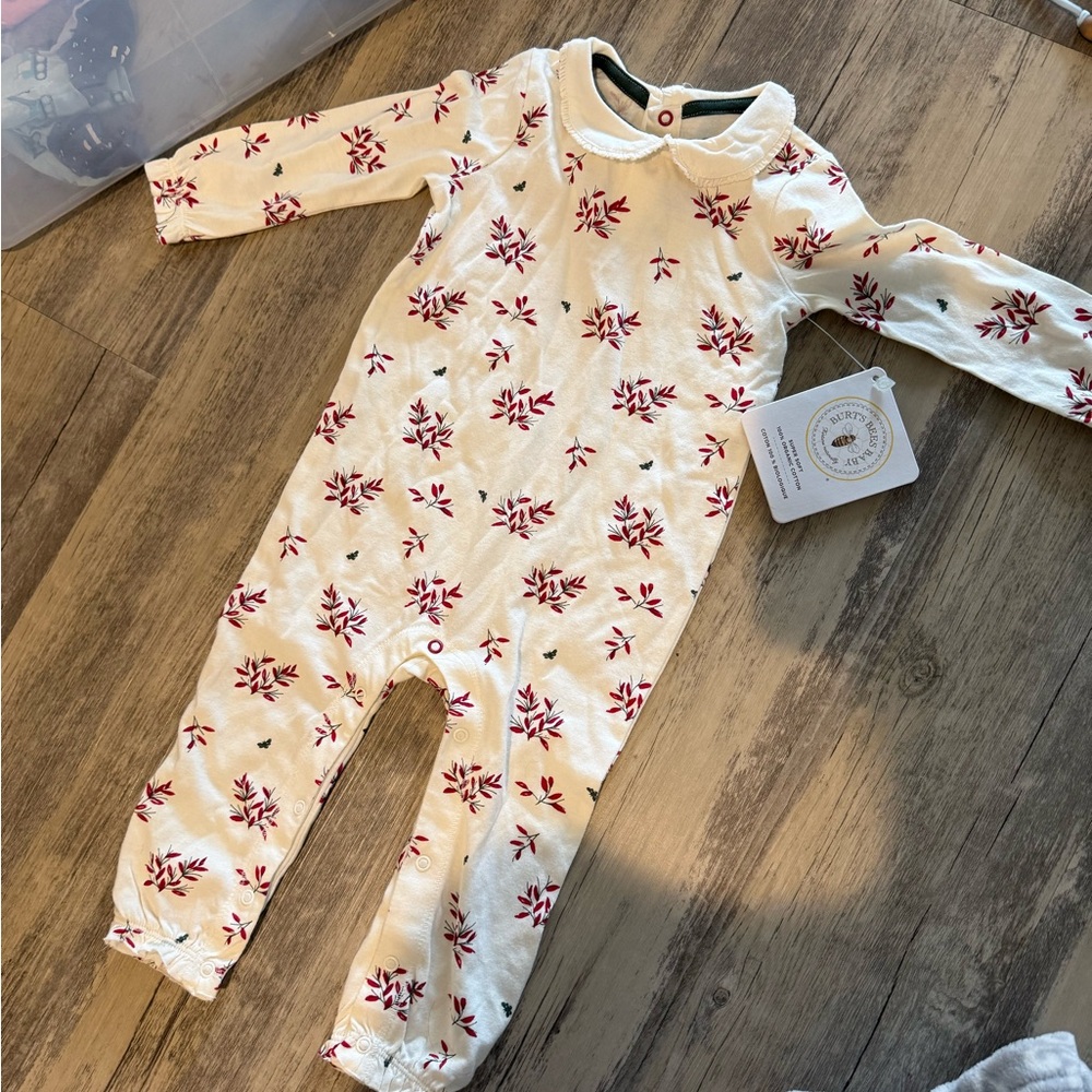 Burt's Bees Cream and Red Floral Kids collared one piece